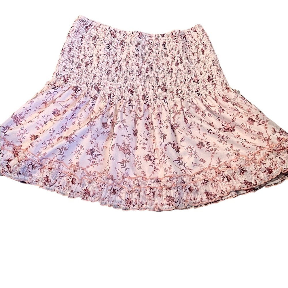 Aqua, Women’s Pink Floral Smocked Skater Skirt, Size Small